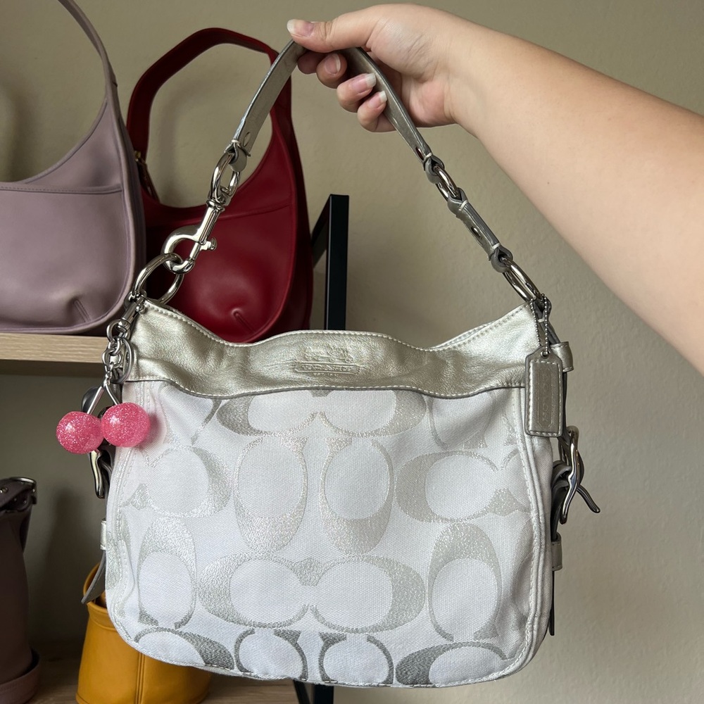 Y2K Coach Zoe Silver and Metallic Champagne Shoulder Bag